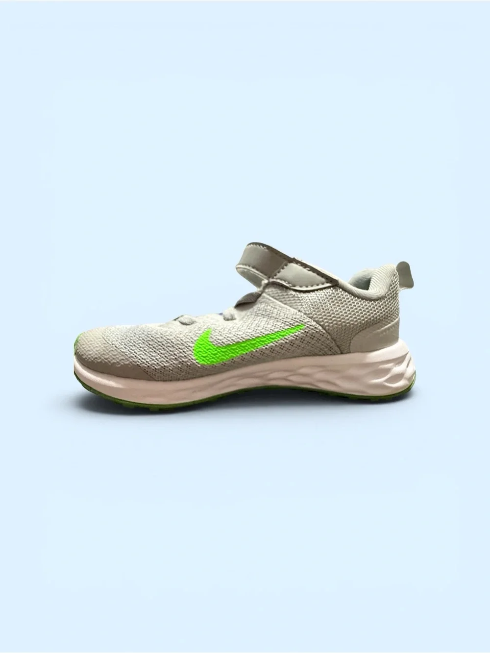 Nike Kids Gray Sneakers with Neon Green Swoosh